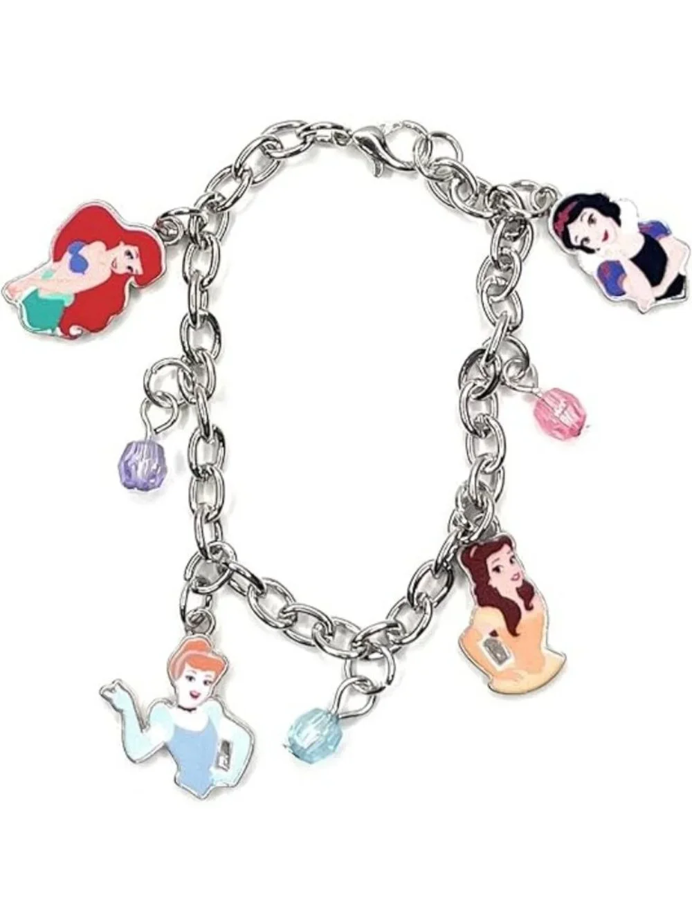 Disney Princess Charm Bracelet With Ariel Cinderella Belle & Snow White Charms -